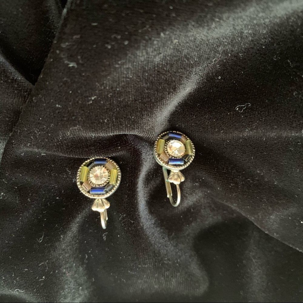 Green, blue and faux stone earrings 1’ length